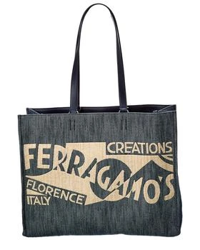 Salvatore Ferragamo | Ferragamo Logo Large Denim
Leather Tote