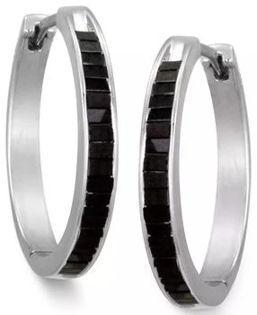 Macy's | Sterling Silver Earrings, Black Diamond Baguette Hoop Earrings (1 ct. t.w.)