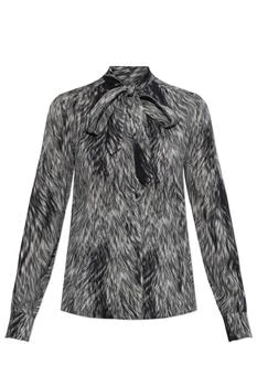 Dolce & Gabbana | Dolce & Gabbana Fur Printed Pussy-Bow Charmeuse Shirt