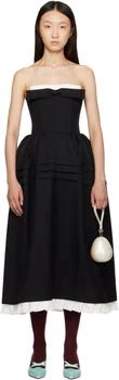 Black Tuck Flower Bud Midi Dress