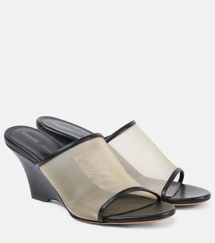 Khaite | Marion leather and mesh wedge mules