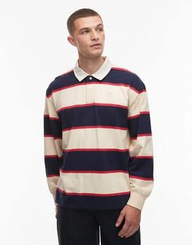 Timberland contrast stripe rugby polo shirt in navy and off white