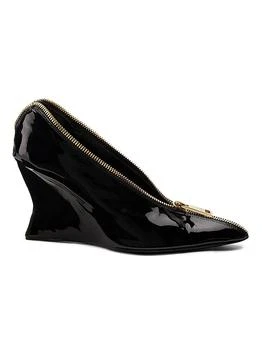 Balmain | 95MM Patent Leather Zip Wedge Pumps