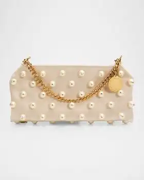 Stella McCartney | Falabella Mini Pearly-Embellished Satin Clutch Bag