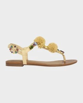 Dolce & Gabbana | Raffia Pom Pom Gem Thong Sandals