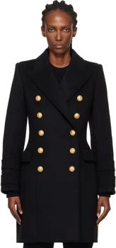 Balmain | Black 10-Buttons Wool 
Cashmere Coat