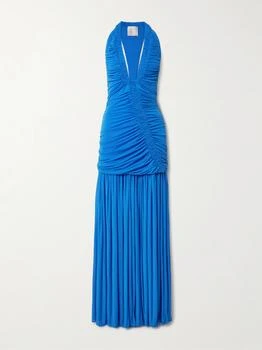 Orion Open-back Ruched Mesh Gown