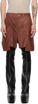 Rick Owens | Brown Porterville Stefan Cargo Leather Shorts