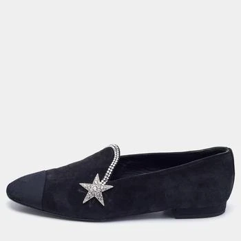 Chanel | Chanel Black Canvas and Suede Star and Crystal Embellished Ballet Flats Size 36.5