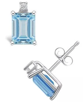 Macy's | Aquamarine (1 ct. t.w.) and Diamond Accent Stud Earrings in 14K White Gold or 14K Yellow Gold