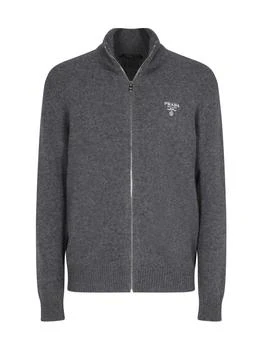 Prada | Prada Logo Embroidered Full-Zipped Knit Cardigan