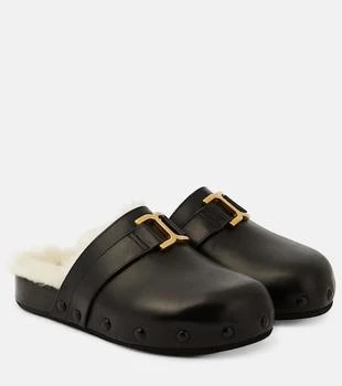 Chloé | Marcie leather and shearling slippers