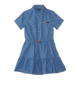 Tommy Hilfiger Tommy Hilfiger Girls' Short Sleeve Lightweight Denim Dress, Collared with Cinched Waist