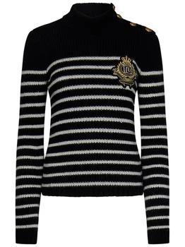 Balmain | Balmain Logo Patch Striped Jumper
