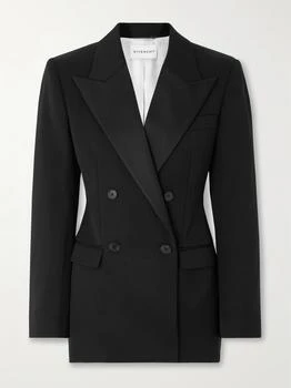 Givenchy | Double-breasted Faille-trimmed Grain De Poudre Wool Blazer