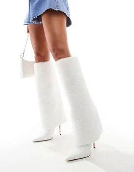 Simmi London Louie Foldover Fur knee boot in White
