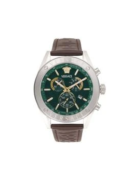 Versace | Athletic Chrono Stainless Steel
Leather-Strap Watch/44MM