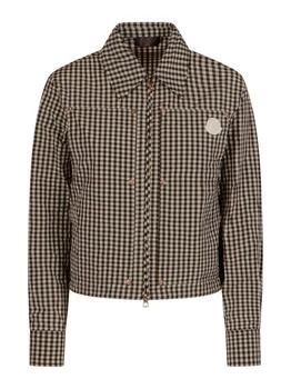 Moncler | Moncler Gingham Logo Patch Zip-Up Shirt