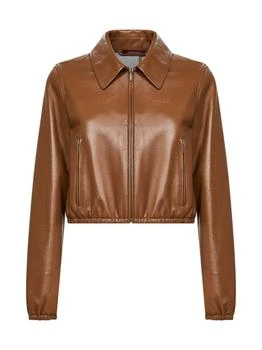 Gucci | GUCCI | Honey biscuit nappa leather cropped logo jacket | Women | 42