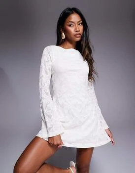 Princess Polly Lukea lace slash neck open tie back bell sleeve mini dress in cream