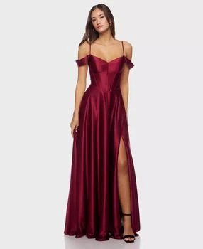 Juniors' Off-The-Shoulder Charmeuse Gown