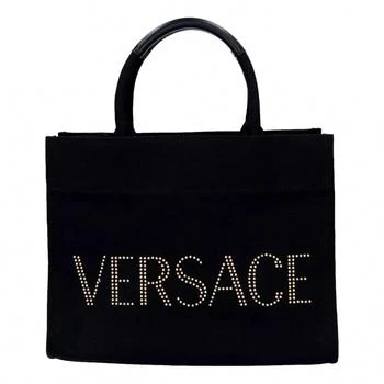 Versace | Women's Canvas Studded Logo Tote Bag In Black