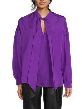 Valentino | Solid Tie-Neck Blouse