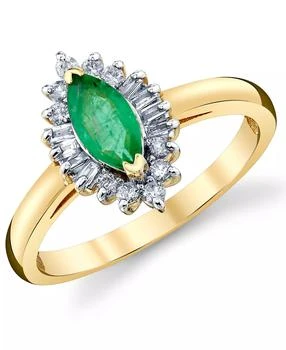 Macy's | Emerald (5/8 ct. t.w.) & Diamond (1/4 ct. t.w.) Baguette Halo Ring in 10k Gold