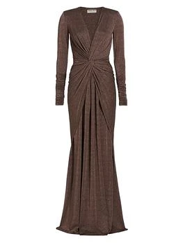 Hajar Metallic Jersey Twist-Front Gown