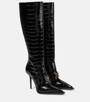 Versace | Croc-effect patent leather knee-high boots