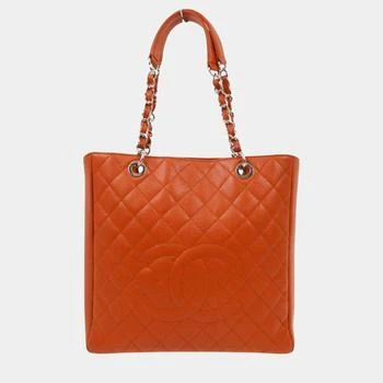 Chanel | Chanel Orange Calfskin Petite Shopping Tote PST Handbag