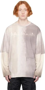 Balmain | Gray Printed Long Sleeve T-Shirt