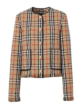 Burberry | Burberry Buttoned Checked Fringed Jacket