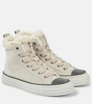 Brunello Cucinelli | Monili shearling-trimmed suede high-top sneakers