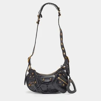Balenciaga | Balenciaga Black Croc Embossed Leather XS Le Cagole Shoulder Bag