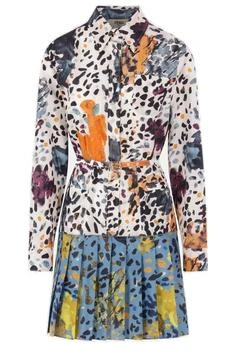 Fendi Falena Print Belted Pleated Mini Dress