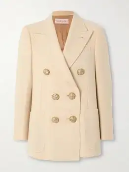 Valentino | Crystal-embellished Double-breasted Virgin Wool-twill Blazer - Peach - IT38