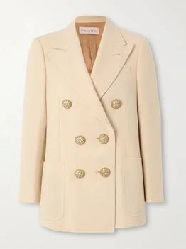 Valentino | Crystal-embellished Double-breasted Virgin Wool-twill Blazer - Peach - IT38