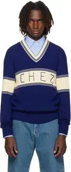 Valentino | Navy & Beige 'Chez Valentino' Jacquard Pattern Sweater