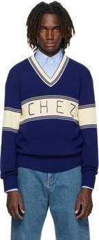 Valentino | Navy & Beige 'Chez Valentino' Jacquard Pattern Sweater