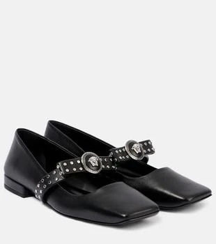 Versace | Gianni Ribbon studded leather ballet flats