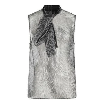 Dolce & Gabbana | Dolce & Gabbana Fur-Printed Chiffon Pussy-Bow Shirt