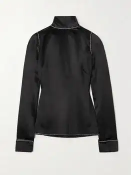 Dries Van Noten | Tie-detailed Crystal-embellished Duchesse Silk-satin Turtleneck Blouse