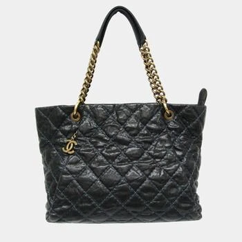 Chanel | Chanel Black Navy Matelasse Chain Caviar Leather Tote Bag