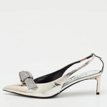 Tom Ford | Tom Ford Silver Leather Embellished Bow Slingback Pumps Size 37.5