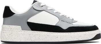 Balmain | Gray 
White B-Court Flip Suede Sneakers