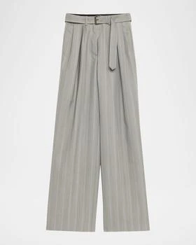 Dries Van Noten | Peaches Belted Pinstripe Wide-Leg Pants