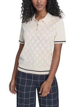 Tommy Hilfiger Women's Short Sleeve Pointelle Polo Sweater