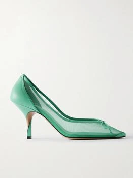 Jacquemus | The Tourni Bow-detailed Leather-trimmed Mesh Pumps - Mint