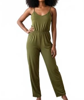 V-Neck Sleeveless Jumpsuit In Olive Green
